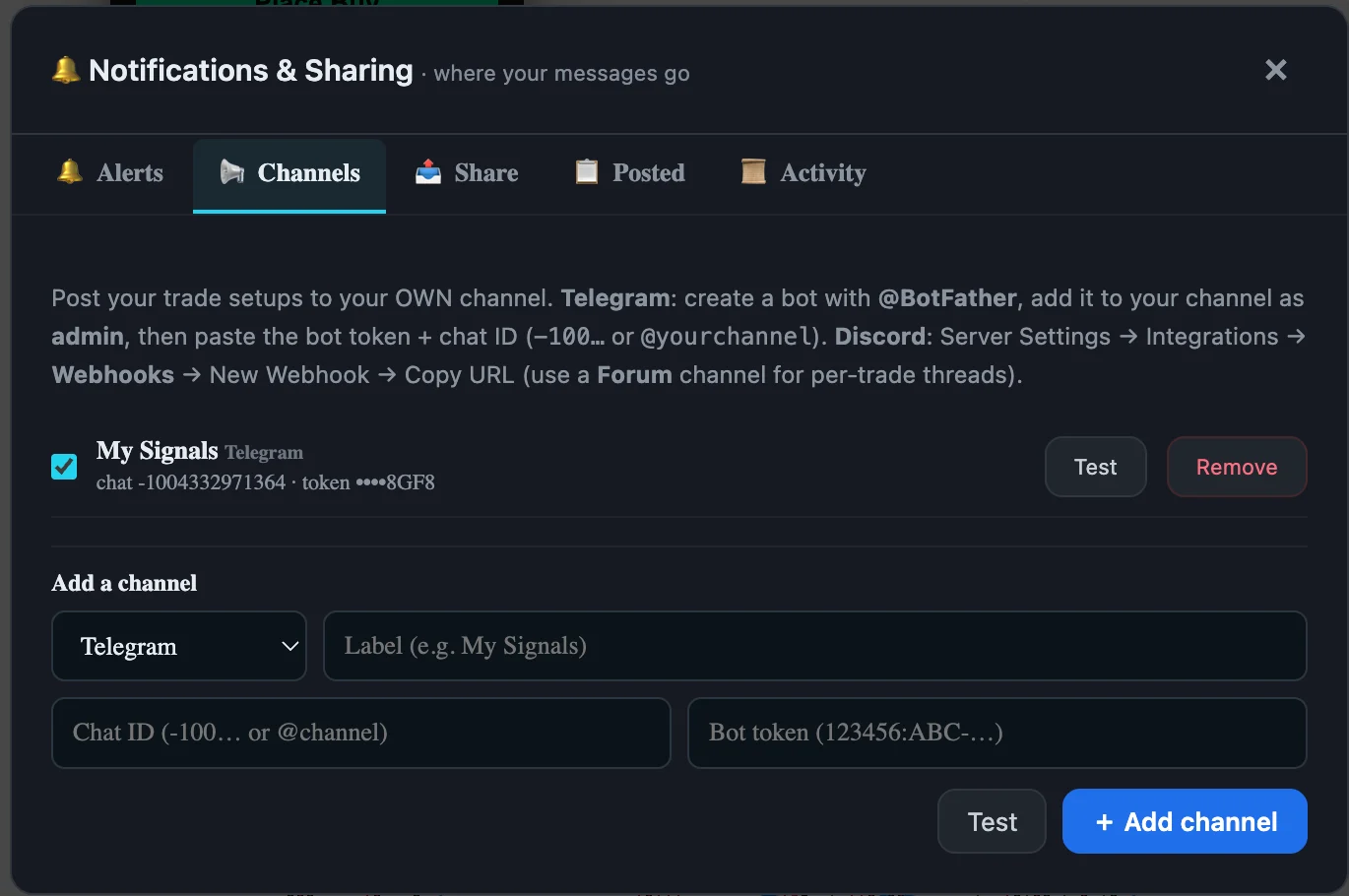 Your trades, in your own channel.